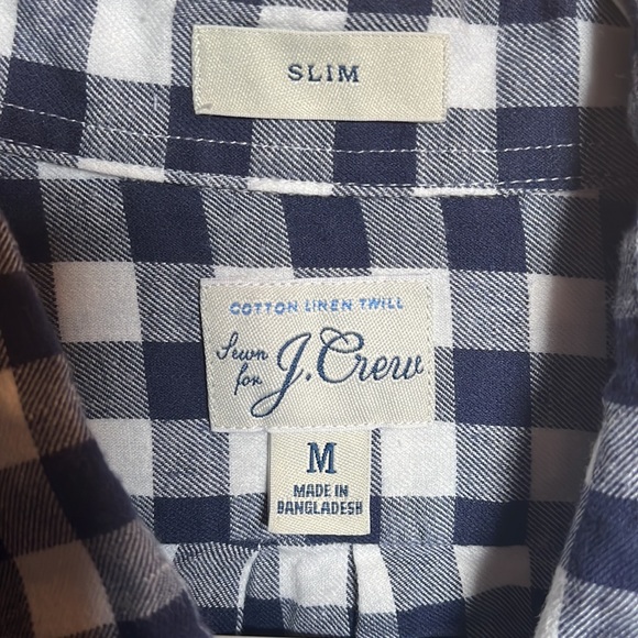J. Crew Navy Gingham, Cotton-Linen Twill Shirt - Picture 2 of 3